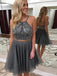 Sexy Two Pieces Γκρι Backless Rhinestone Κοντά Homecoming Φορέματα Online, CM605