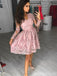 Pink Long Sleeves Lace Short Homecoming Dresses Online, CM608