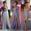 Vestidos De Baile Longos, Vestidos De Baile Cinzentos, Vestidos De Baile De Renda, Vestidos De Baile Fora Do Ombro Com Decote Em V, Vestidos De Baile Sexy Com Fenda Lateral, Vestidos De Noite, PD0021