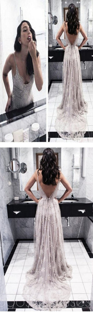 Sexy V-Back Lace Prom Dresses, Popular Backless Tulle Prom Dress, vestido de noiva, WD0128