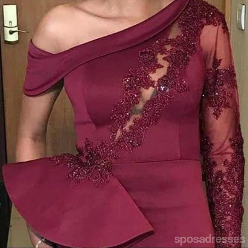 Mismatched Burgundy One shoulder Mermaid Cheap Long Bridesmaid Dresses Gown Online,WG1100
