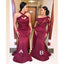 Mismatched Burgundy One shoulder Mermaid Cheap Long Bridesmaid Dresses Gown Online,WG1100