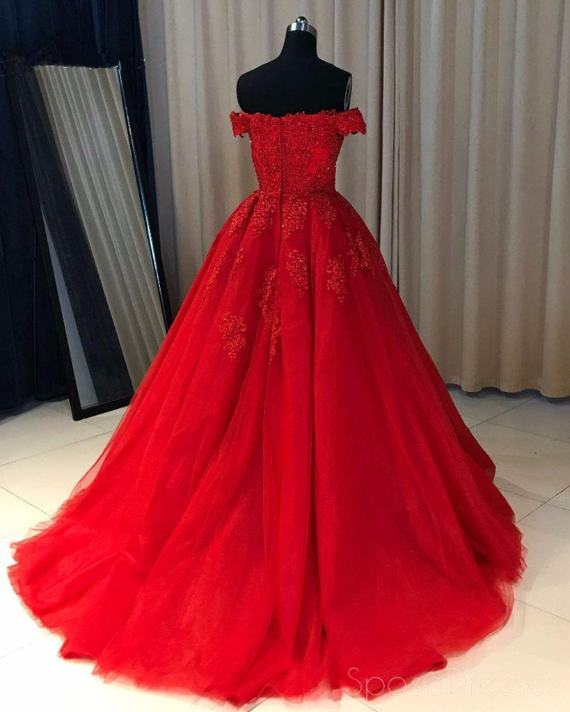 Off Shoulder Red Lace A-line Φθηνά βραδινά φορέματα Prom, Sweet 16 φορέματα, 17501
