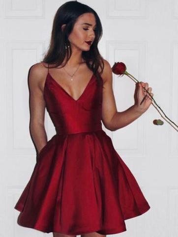 Απλό Σατέν Σύντομο Φτηνές Red Homecoming Φορέματα Κάτω από 100, CM380