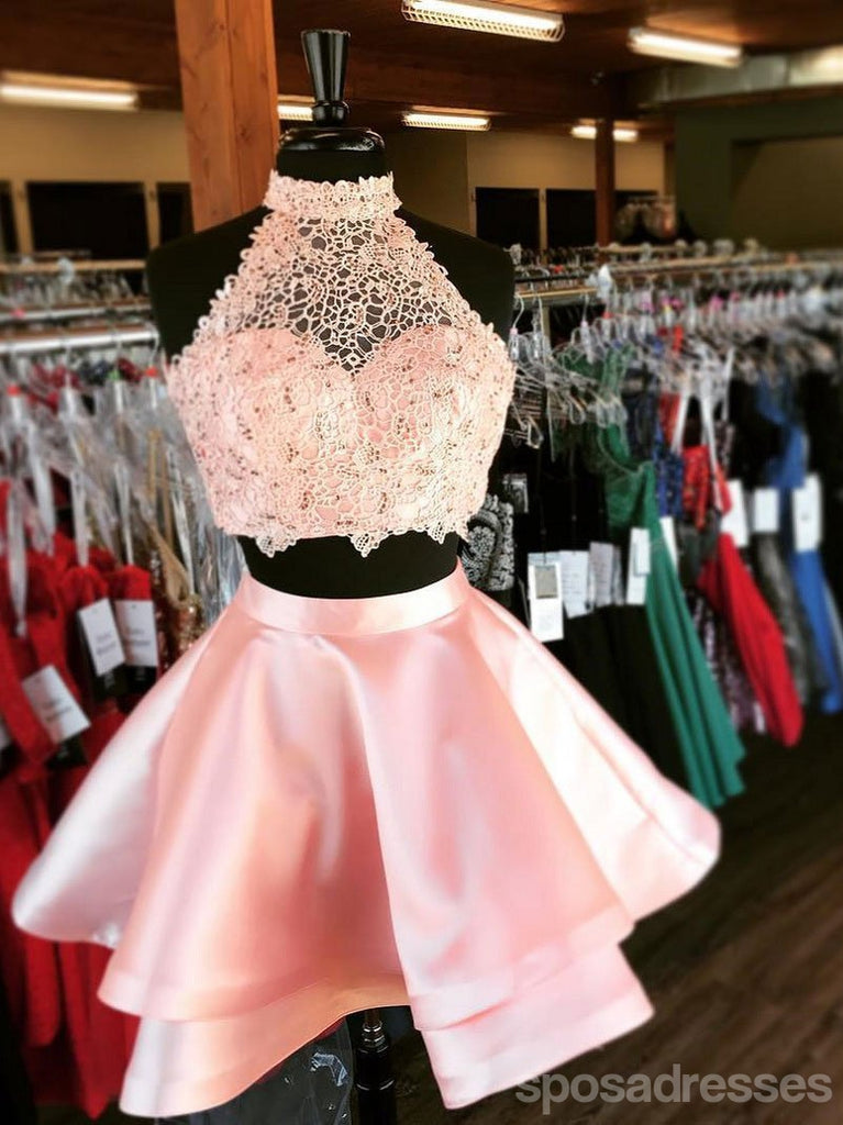 Δύο κομμάτια Blue Lace Halter Φτηνά Homecoming Φορέματα 2018, CM410