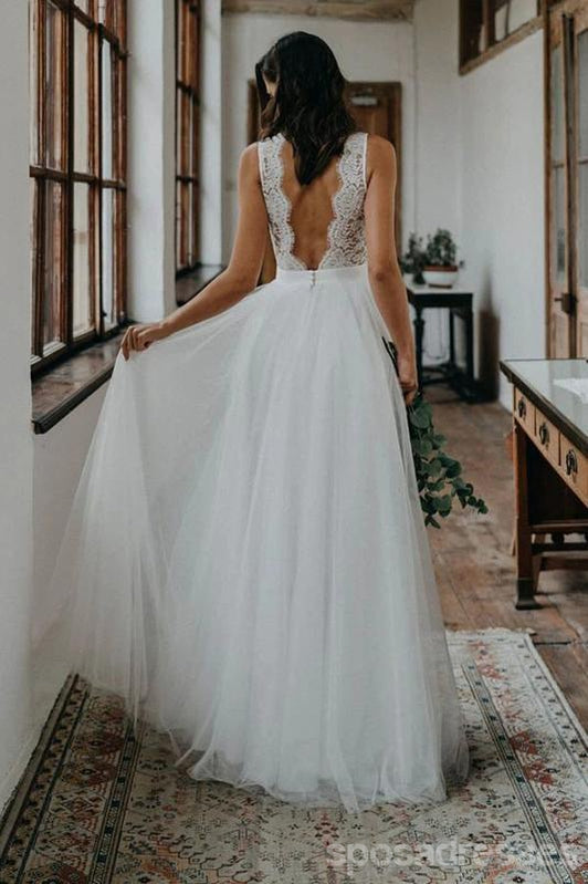 Simple Long Sleeveless A-line Handmade Lace Wedding Dresses Online,WD739