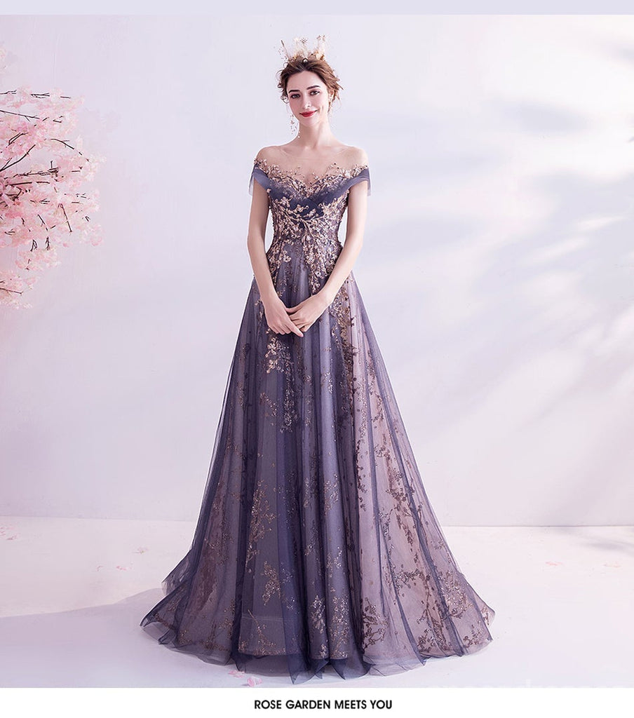 Querida pescoço ouro lantejoulas uma linha barato longo Evening Prom Dresses, Evening Party Prom Dresses, 12350