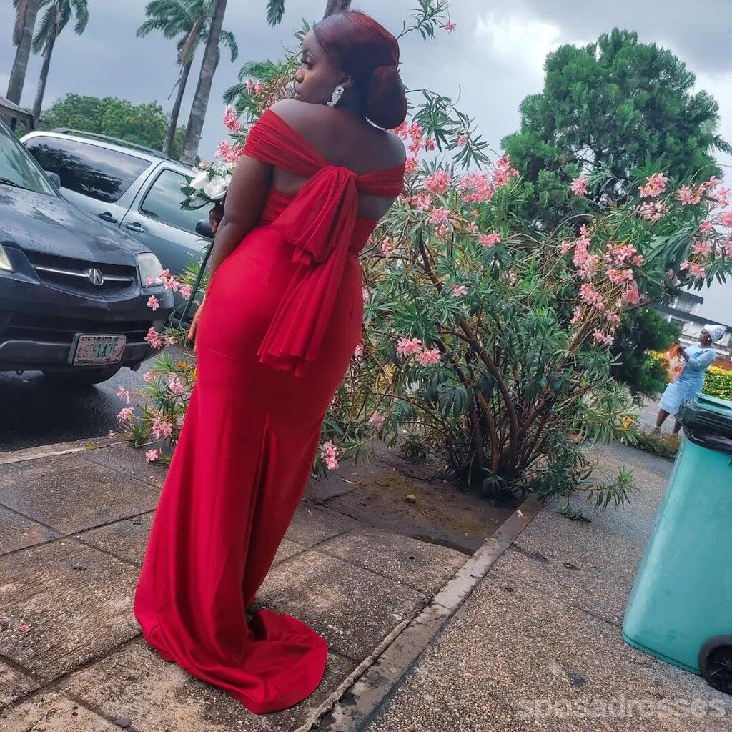 Red Mermaid Off Shoulder Cheap Long Bridesmaid Dresses,WG1497