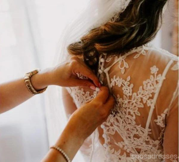 Long Sleeves A-line Illusion Handmade Lace Wedding Dresses,WD735