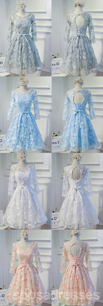 Manga longa Cinza de Renda Modesta Baile Vestidos de Baile, Acessível, de Festa Curto Vestidos de Baile, Regresso a casa Perfeita Vestidos, CM296
