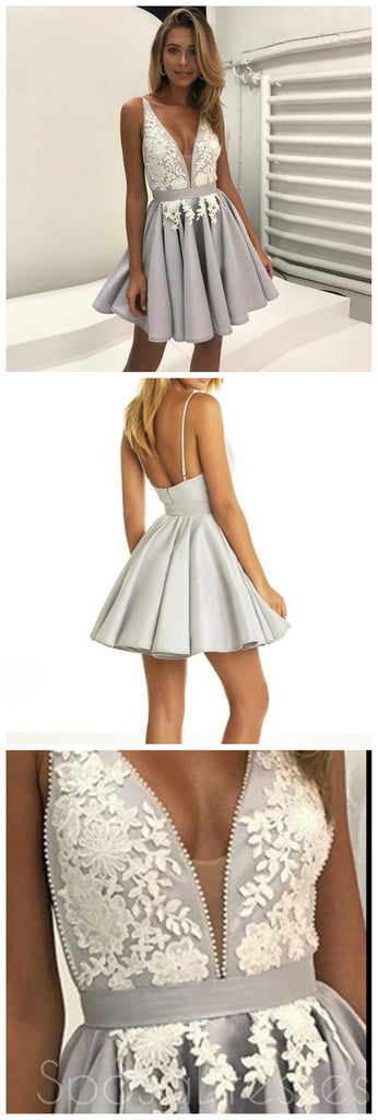 Gray V Neckline Lake Short Homecoming Prom Dresses, Cheap Party Prom Sweet 16 Dresses, CM374