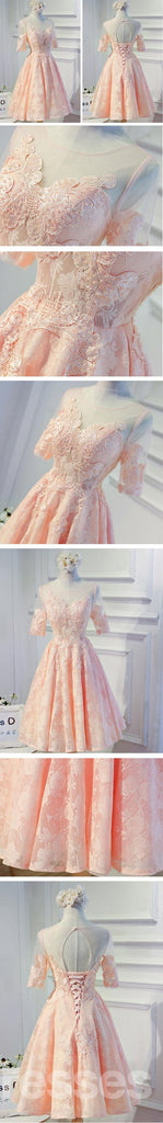 Manga curta Pêssego Laço Aberto de Volta do Baile Vestidos de Baile, Acessível, de Festa Curto Vestidos de Baile, Regresso a casa Perfeita Vestidos, CM297