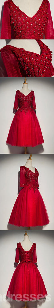 Modesto de Manga Longa Vermelha de Laço Bonito Baile Vestidos de Baile, Acessível, de Festa Curto Vestidos de Baile, Regresso a casa Perfeita Vestidos, CM310