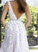Lace Tulle A line Βραδινά Φορέματα Prom, Sexy Deep V Neckline Party Prom Dresses, 17053