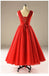 Red A line Tulle Wedding Dresses,  2017 Corset back Tea Length Custom Wedding Gowns, Affordable Bridal Dresses, 18002