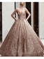 Gold Sequin Ball Gown Sparkly Long Evening Prom Φορέματα, Βραδινά Πάρτι Στρώματα, 18619