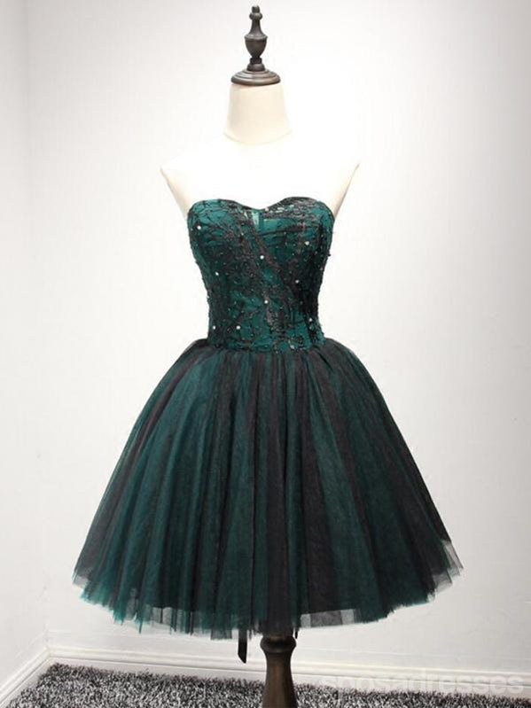 Strapless Dark Green Lace Tulle Homecoming Prom Dresses, CM237