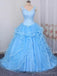 Dentelle bretelles robe de bal bleue longues robes de bal de soirée, pas cher personnalisé Sweet 16 robes, 18543