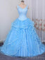 Dentelle bretelles robe de bal bleue longues robes de bal de soirée, pas cher personnalisé Sweet 16 robes, 18543