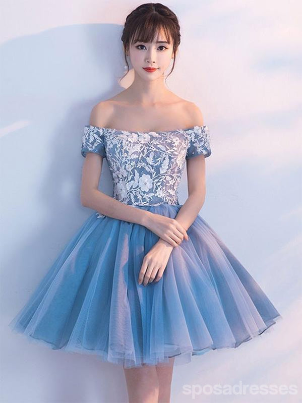Baratos Azul Fora de Ombro Laço Bonito Vestidos de Regresso a casa, CM446