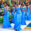 Blue Mermaid Spaghetti Straps V-neck Cheap Long Bridesmaid Dresses,WG1407