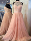 2018 Blush cor-de-Rosa Lace Halter Frisado Longo Costume Noite Vestidos de Baile, 17412