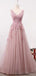 Δείτε Μέσα από Blush Pink Lace A line Evening Prom Dresses, Long 2018 Party Prom Dresses, 17282
