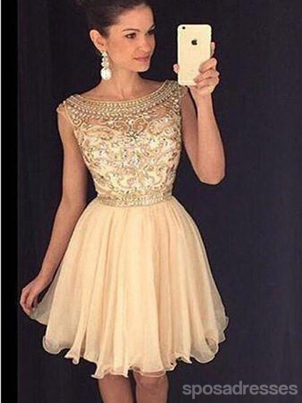 Σαμπάνια με χάντρες Δείτε μέσα από Σέξι homecoming prom φορέματα, CM0011