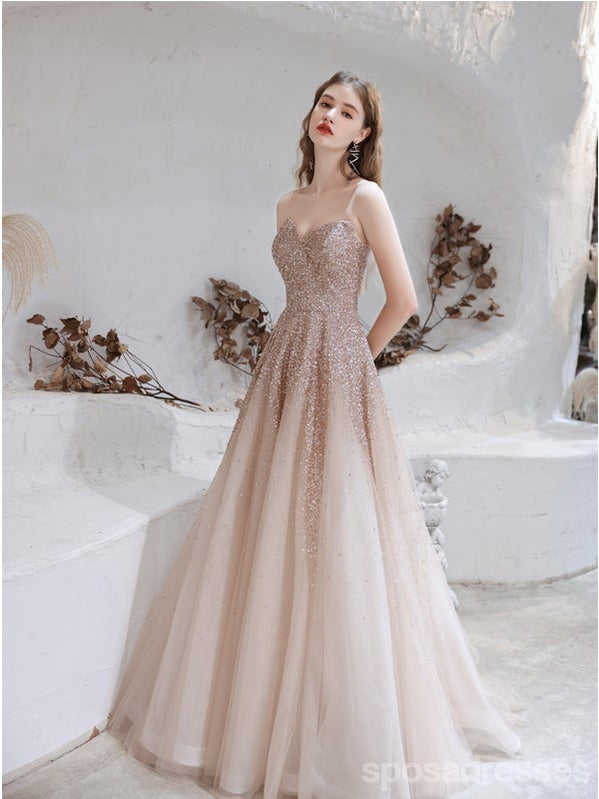 Querida pescoço ouro lantejoulas uma linha barato longo Evening Prom Dresses, Evening Party Prom Dresses, 12350