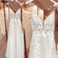 Ivory A-line Spaghetti Straps V-neck Handmade Lace Wedding Dresses,WD787