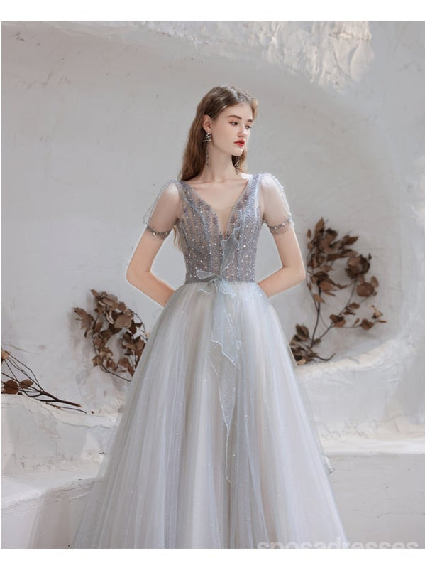 Querida pescoço ouro lantejoulas uma linha barato longo Evening Prom Dresses, Evening Party Prom Dresses, 12350