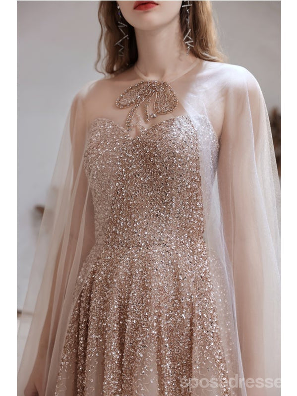 Querida pescoço ouro lantejoulas uma linha barato longo Evening Prom Dresses, Evening Party Prom Dresses, 12350