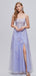 Purple A-line Spaghetti Straps Side Slit Cheap Long Prom Dresses,12987