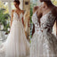 Ivory A-line Spaghetti Straps V-neck Handmade Lace Wedding Dresses,WD787