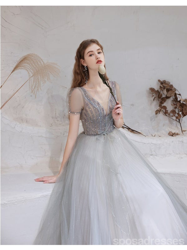 Querida pescoço ouro lantejoulas uma linha barato longo Evening Prom Dresses, Evening Party Prom Dresses, 12350