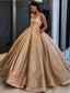 Carré Cou Sequin Tulle Robe De Bal Or Robes De Soirée De Bal, Soirée Partie Robes De Bal, 12158