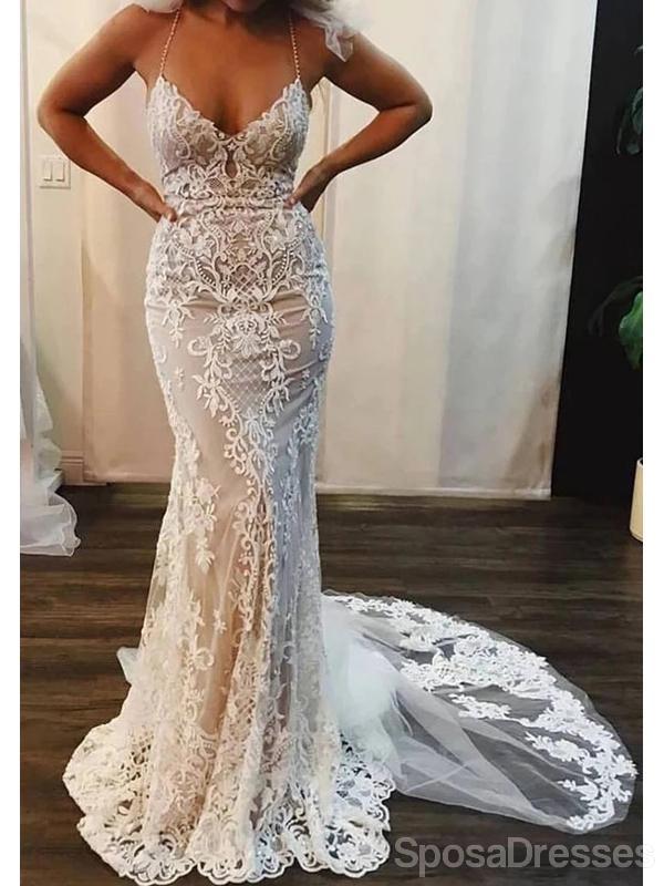 Halter Sexy Lace Γοργόνα Φθηνά Νυφικά Online, Φθηνά Μοναδικά Νυφικά, WD590