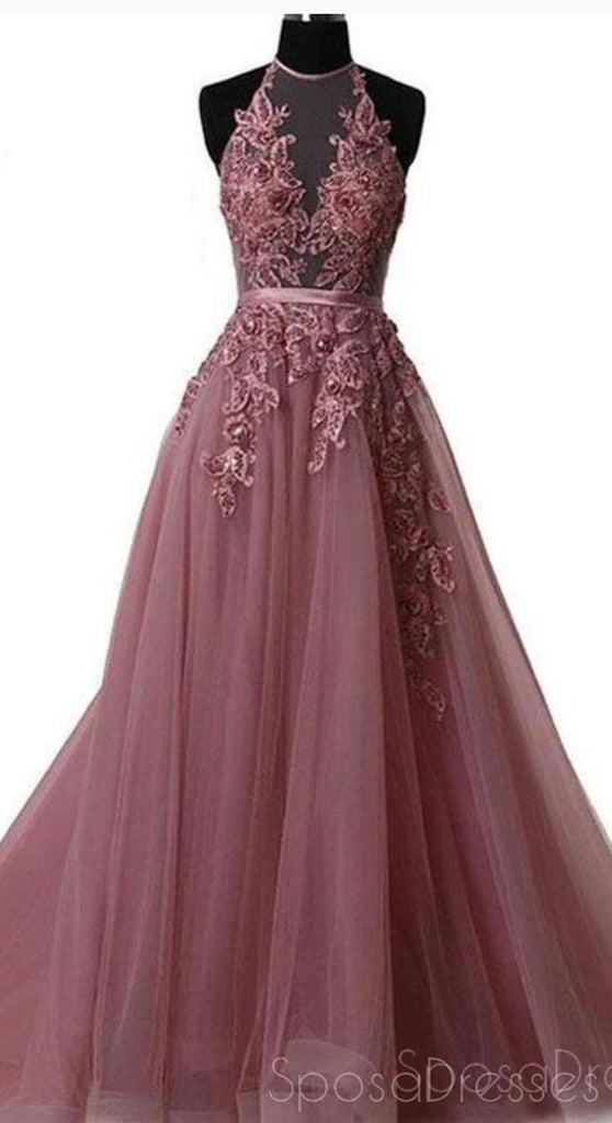 Halter Dusty Red See Through A line Lace Long Custom βραδινά φορέματα Prom, 17408