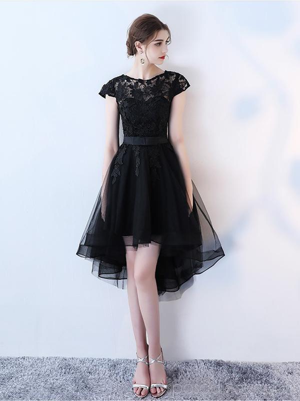 Robes de bal en dentelle noire à manches longues et à bas prix