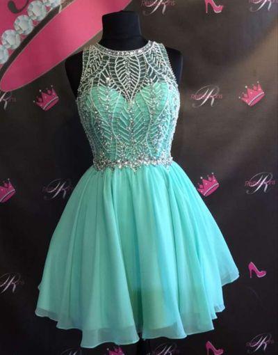 Μέντα Πράσινο Σιφόν Beaded Short homecoming prom φορέματα, Έθιμο Φορέματα Κοκτέιλ CM0013