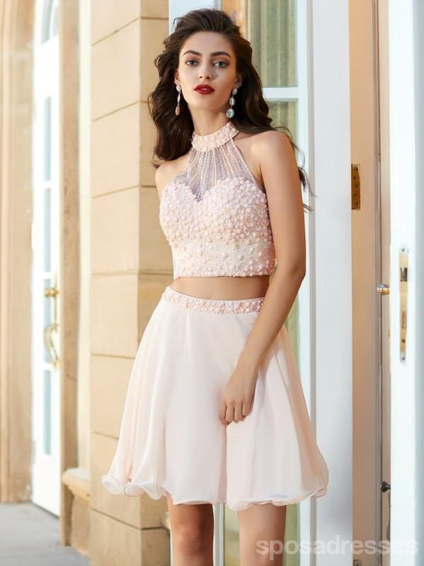 Blush Ροζ δύο κομμάτια Halter Beaded φθηνά φορέματα Homecoming σε απευθείας σύνδεση, CM719