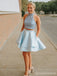 Baby Blue Halter Two Pieces Κοντά Φτηνά Homecoming Φορέματα Online, CM726