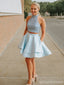 Baby Blue Halter Two Pieces Κοντά Φτηνά Homecoming Φορέματα Online, CM726