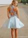Baby Blue Halter Two Pieces Κοντά Φτηνά Homecoming Φορέματα Online, CM726