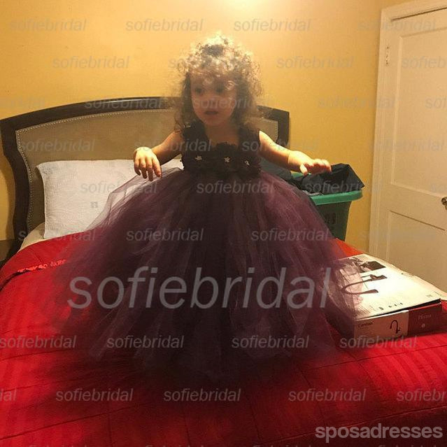 La demoiselle d'honneur de tulle de lacet pourpre s'habille, les jolies petites robes de fille bon marché, FG026