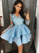 Manches longues en Bleu de la Dentelle à Bas prix à Court Robes de bal en Ligne, CM617