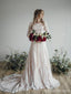 Modestes manches longues dentelle A-ligne robes de mariée en ligne, robes de mariée de plage bon marché, WD479
