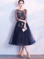 Long Sleop Scoop Lace Navy Φτηνά Homecoming Φορέματα Online, Φθηνά Κοντά Φορέματα Prom, CM795