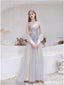 See Through A-line Long Sleeves V-neck Backless Prom Dresses Online,12760