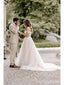 Long A-line Off Shoulder V-neck Sleeveless Lace Wedding Dresses,WD760